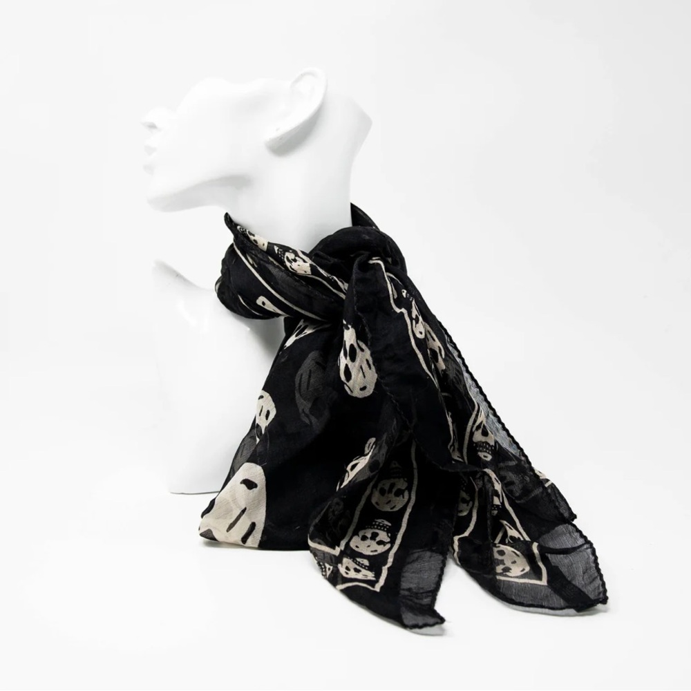 Alexander McQueen Black Silk Skull Scarf